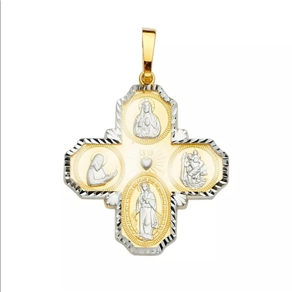 14K 2-Tone Gold Four-Way Cross Pendant C
